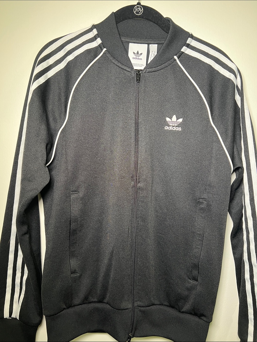 adidas Vintage Black Track Jacket with White Stripes